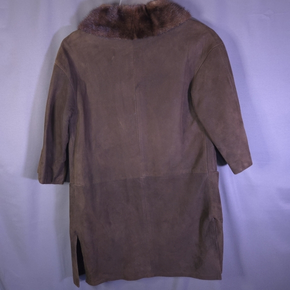 Vintage Saters Suade Coat Fur Collar Brown Size 8 3/4 Sleeve‎ 60s Old Money - Picture 5 of 10